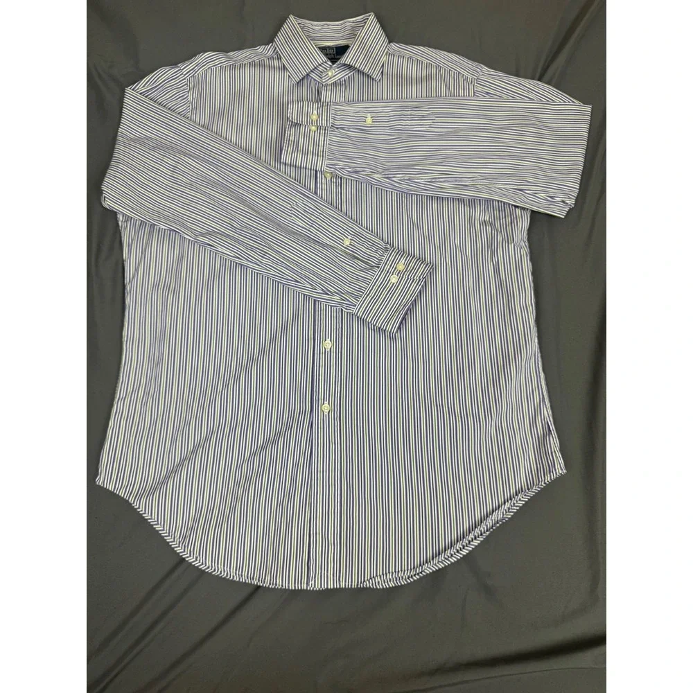Polo Ralph Lauren Regent Classic Fit Mens 16 34/35 Purple Green Striped Shirt